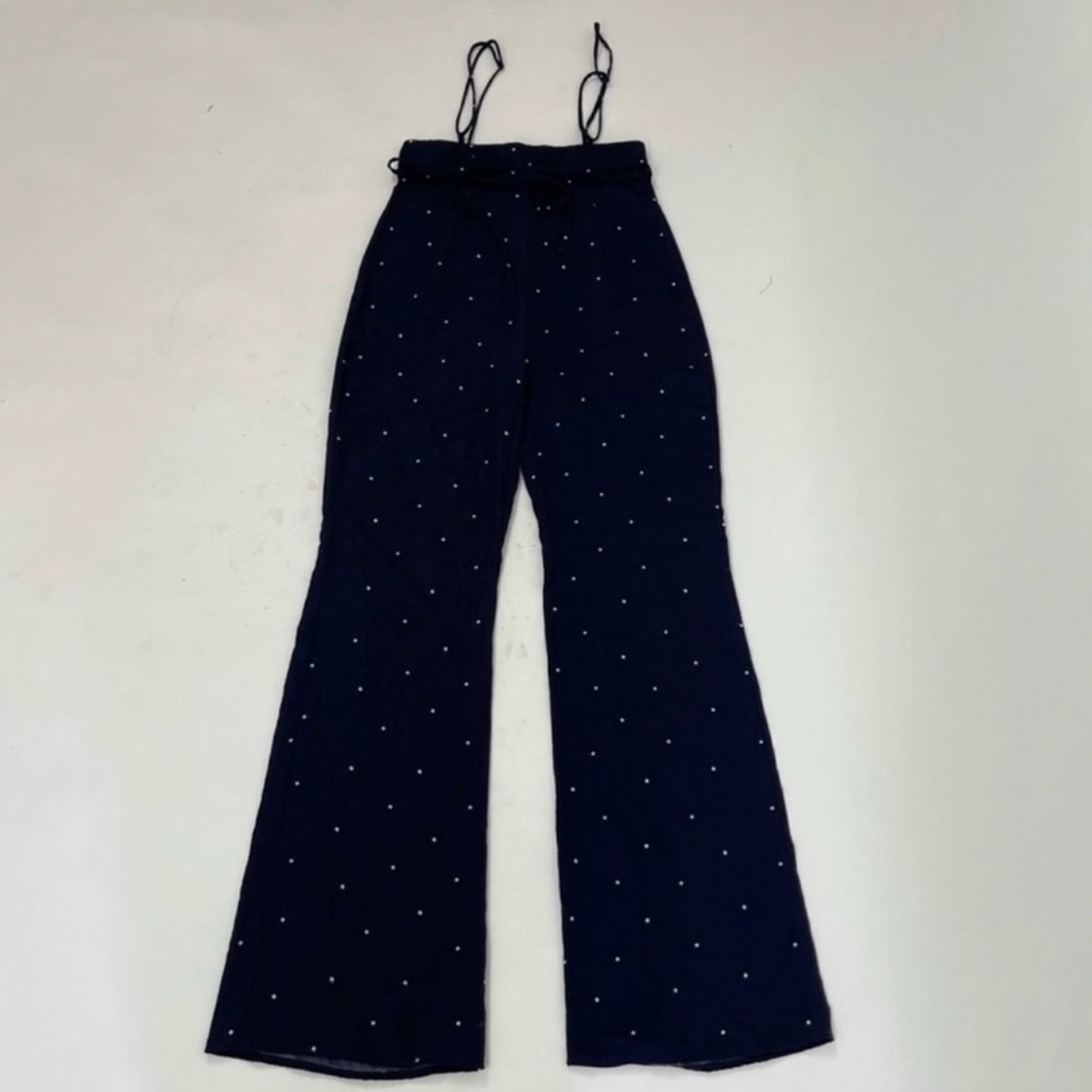 Navy Blue and White Stars Wide Leg High Waisted Overalls Palazzo Pants